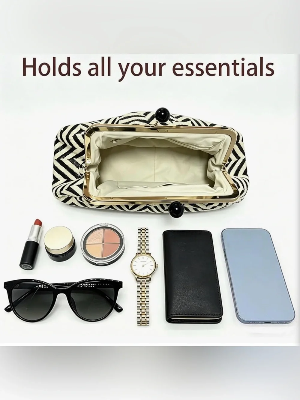 NEW Woven Chevron Clutch – Black and Cream